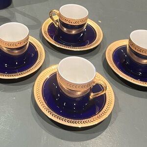 Elegant Blue and Gold Tea Cup Set